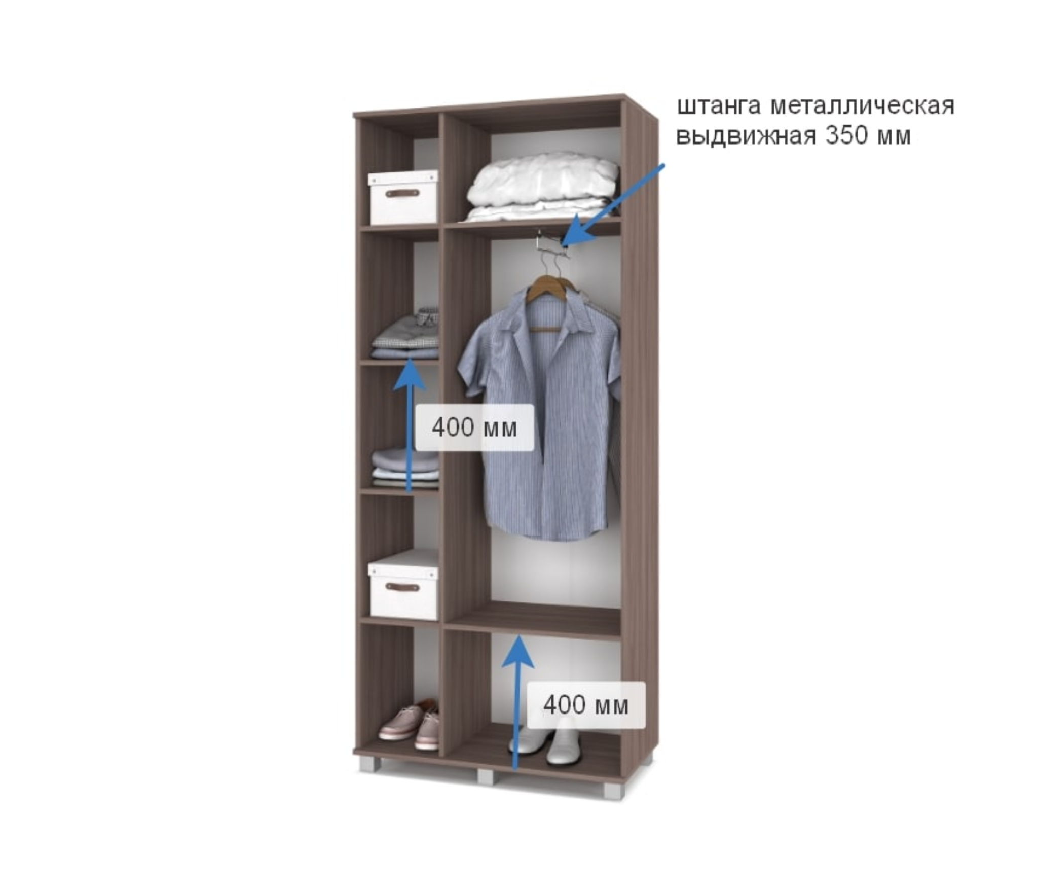 картинка Шкаф 900 выдвижная штанга с зеркалом и дверцами Кана К32 Шимо темный/Шимо светлый от магазина мебели