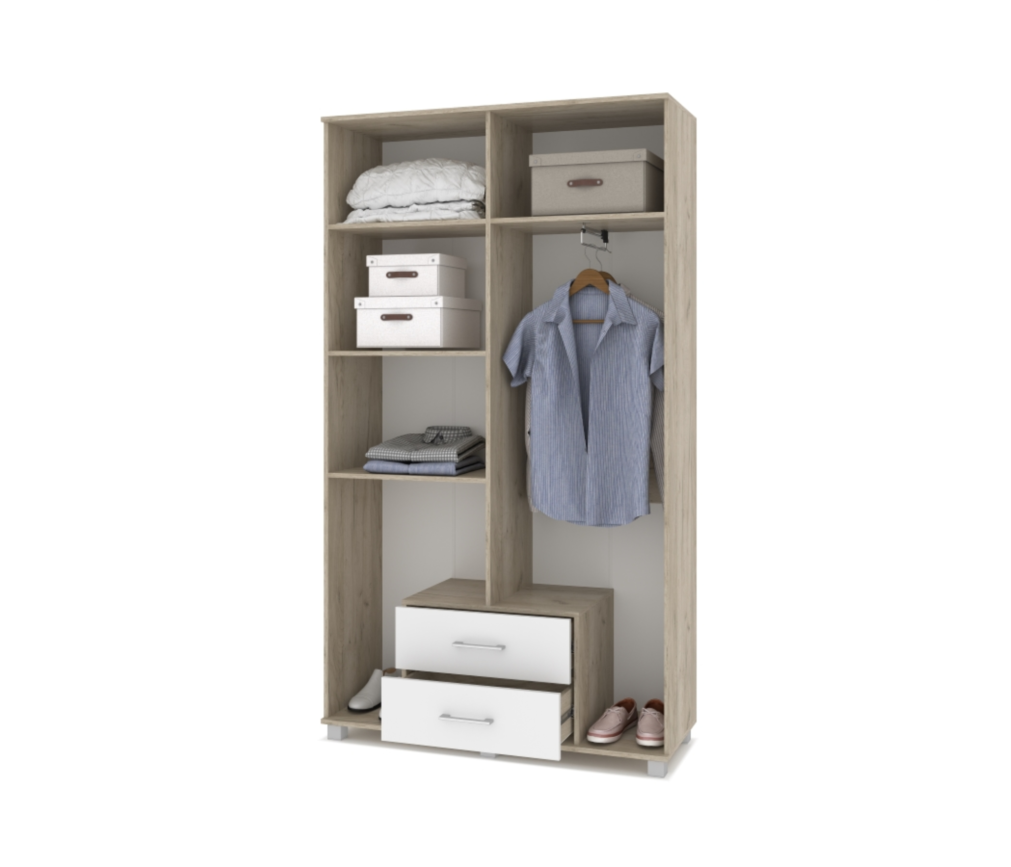 картинка Шкаф 1200 выдвижная штанга с ящиками и зеркалом Кана К43 Серый дуб/Белый от магазина мебели