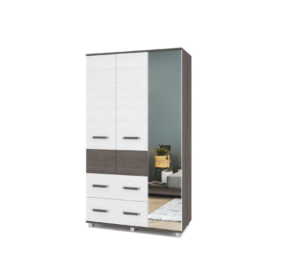 картинка Шкаф 1200 с ящиками и зеркалом Вира-33 Анкор темный/Анкор светлый от магазина мебели
