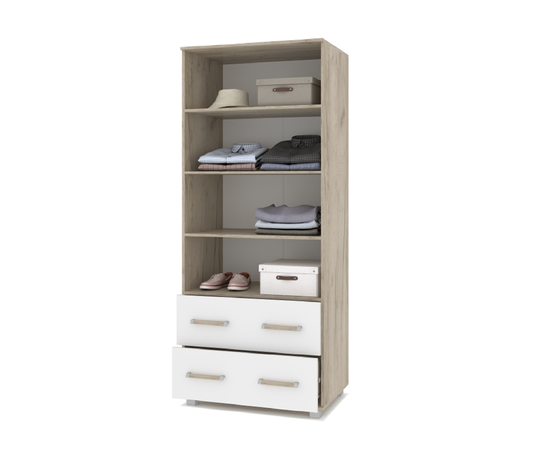 картинка Шкаф 800 для белья с ящиками Вира-23 Серый дуб/Белый от магазина мебели