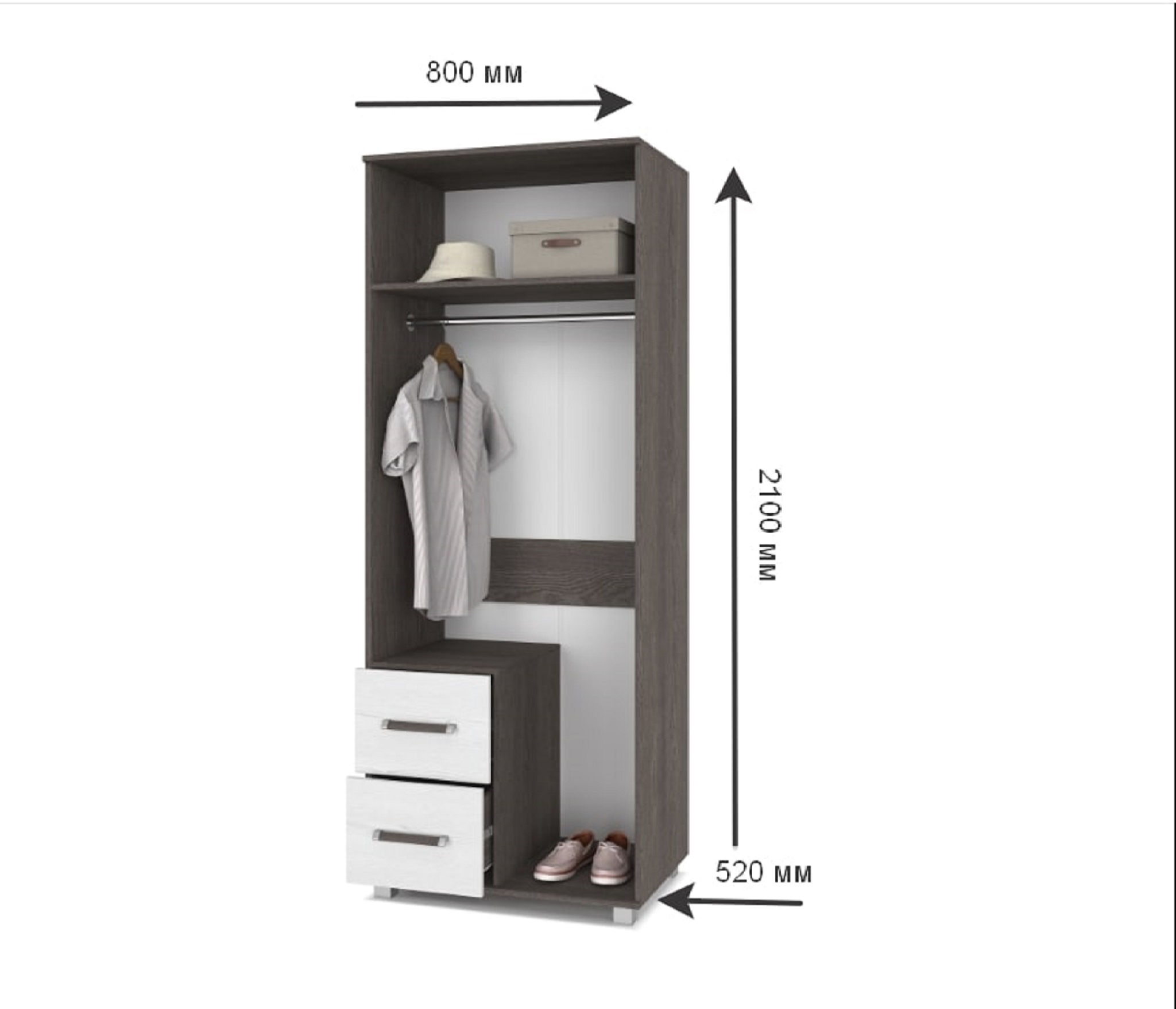 картинка Шкаф 800 штанга с ящиками и зеркалом Вира-24 Анкор темный/Анкор светлый от магазина мебели