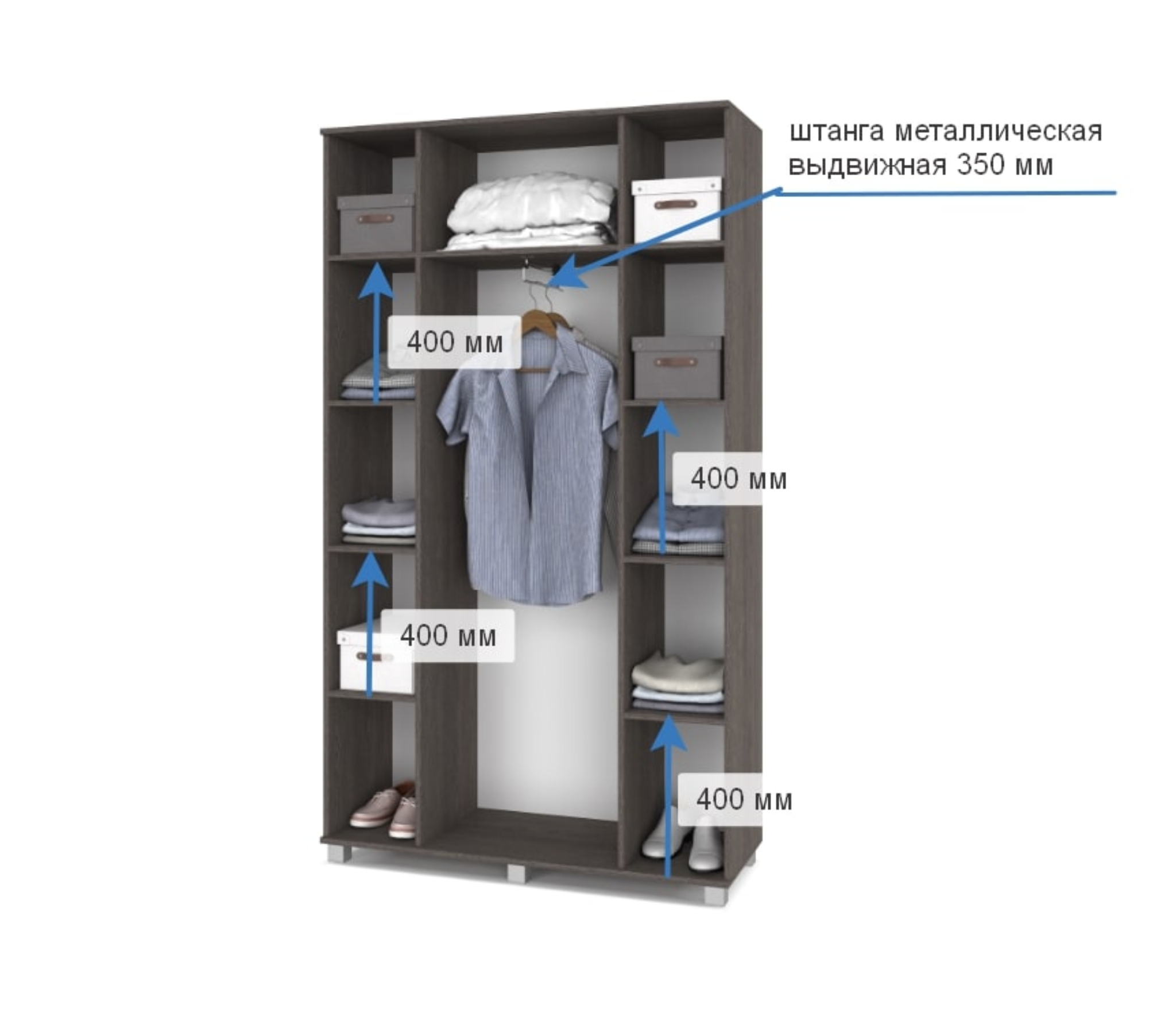 картинка Шкаф 1200 комбинированный с выдвижной штангой Кана К41 Анкор темный/Анкор светлый от магазина мебели