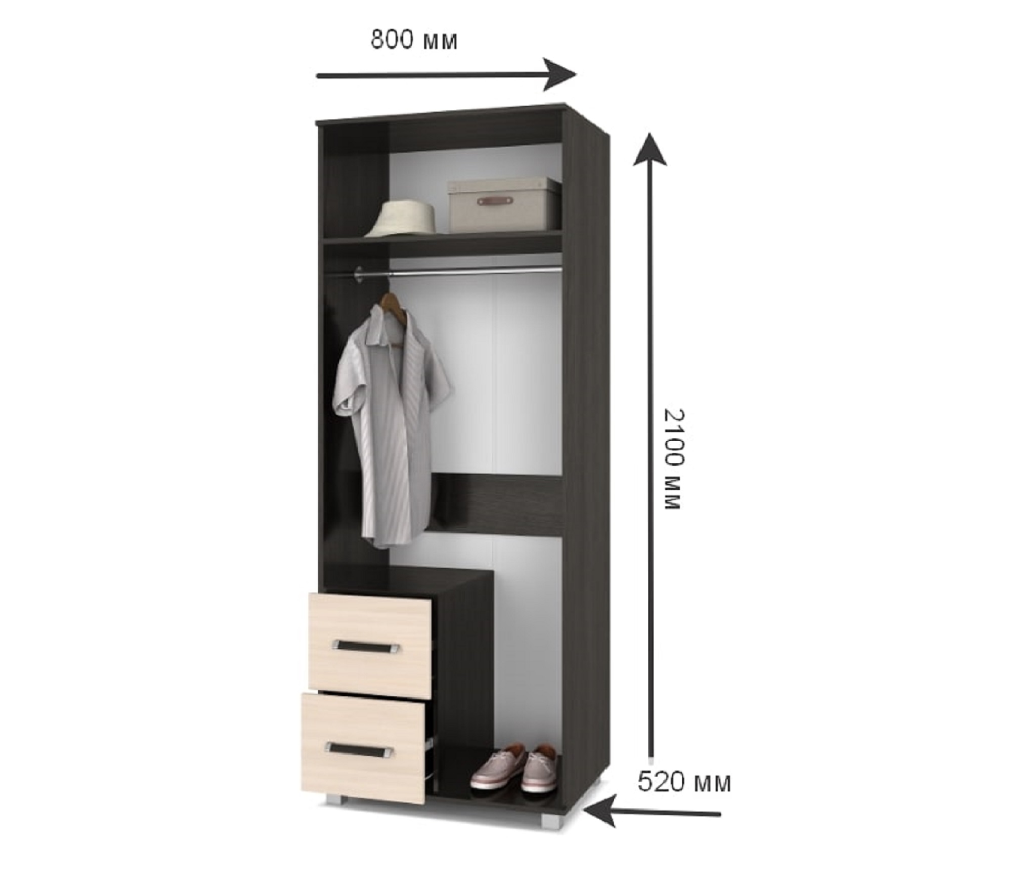 картинка Шкаф 800 штанга с ящиками и зеркалом Вира-24 Венге/Млечный дуб от магазина мебели