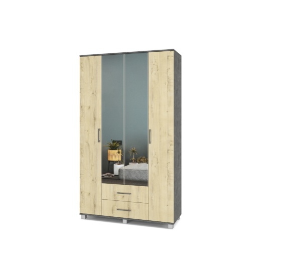 картинка Шкаф 1200 выдвижная штанга с ящиками и зеркалом Кана К43 Камень темный/Ирландский дуб от магазина мебели
