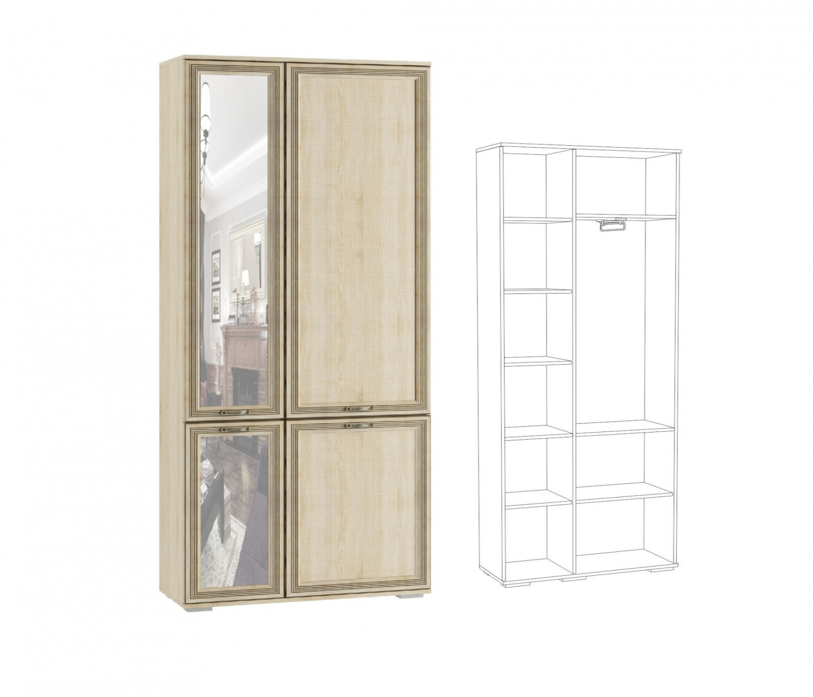 картинка ЛШ-9 Шкаф комбинированный с зеркалом Ливорно, Сонома от магазина мебели