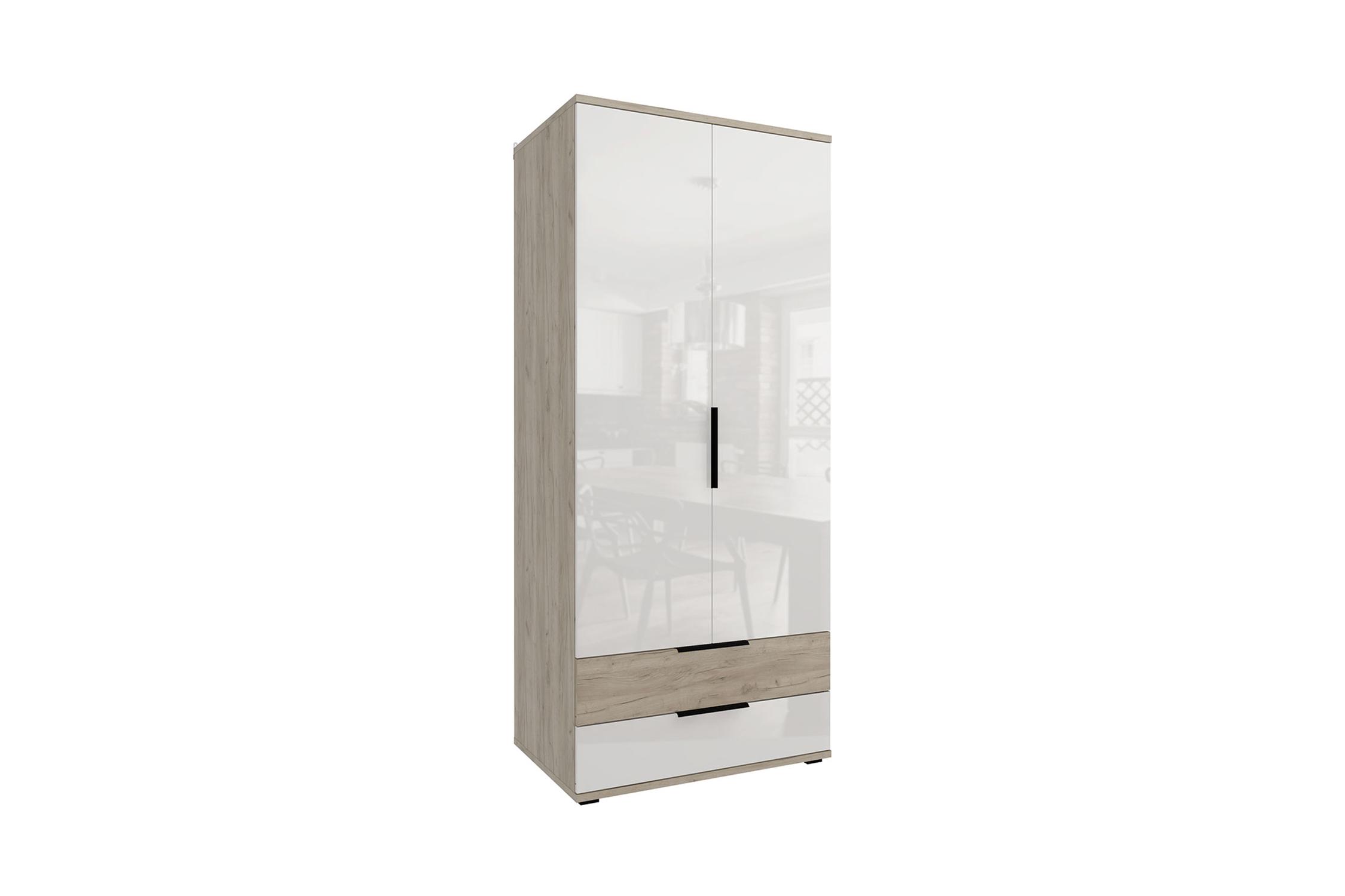 картинка Шкаф 2-х дверный с ящиками Альянс дуб крафт / белый глянец от магазина мебели