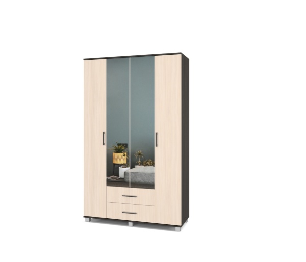 картинка Шкаф 1200 выдвижная штанга с ящиками и зеркалом Кана К43 Венге/Млечный дуб от магазина мебели