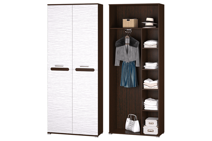 картинка Мишель Шкаф 2-хдв. для платья и бельяс выдвижной штангойвенге/белый страйп от магазина мебели