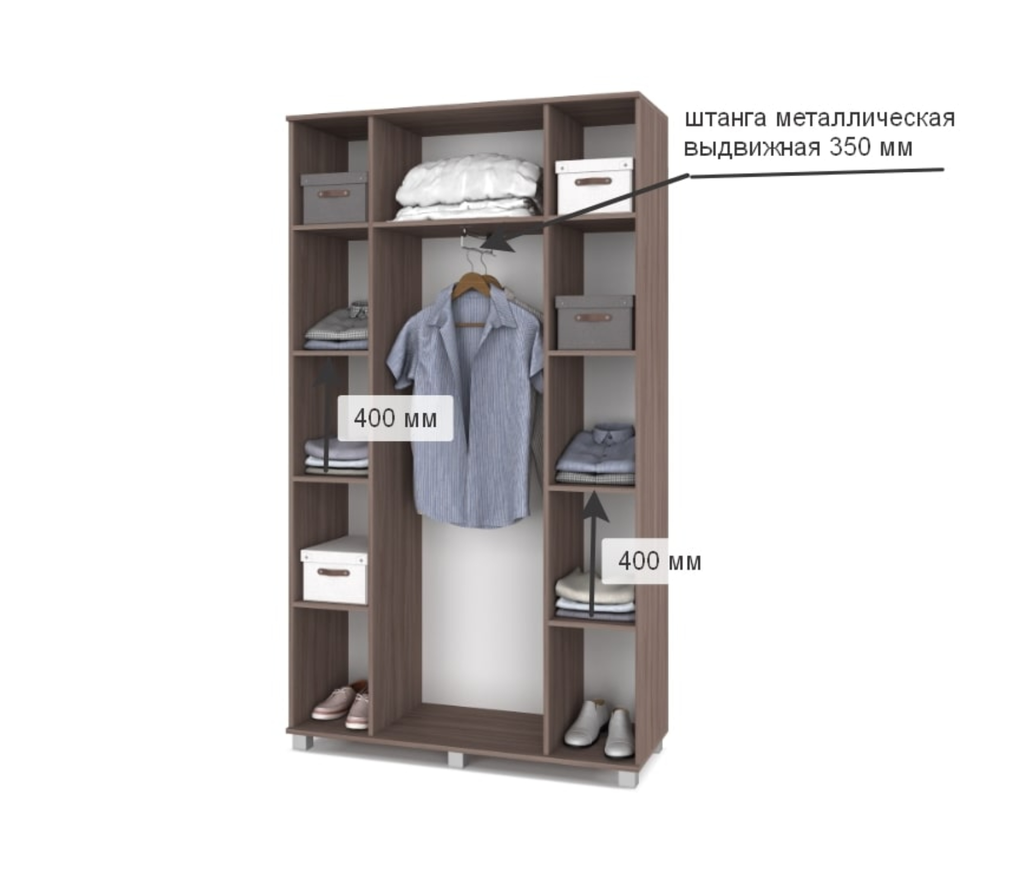 картинка Шкаф 1200 комбинированный с выдвижной штангой Кана К41 Шимо темный/Шимо светлый от магазина мебели