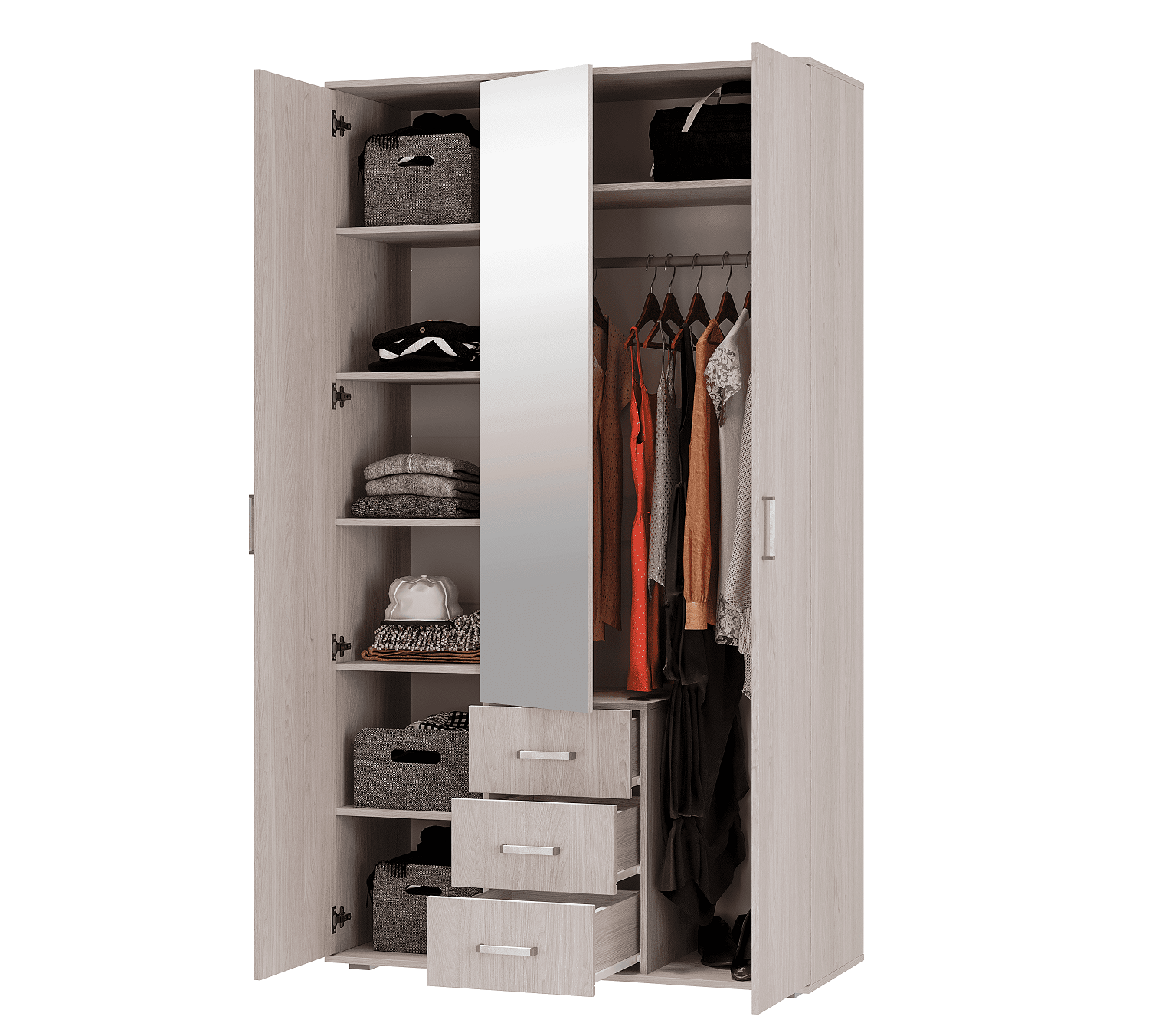 картинка Шкаф трехдверный для одежды Белла, ясень белый от магазина мебели
