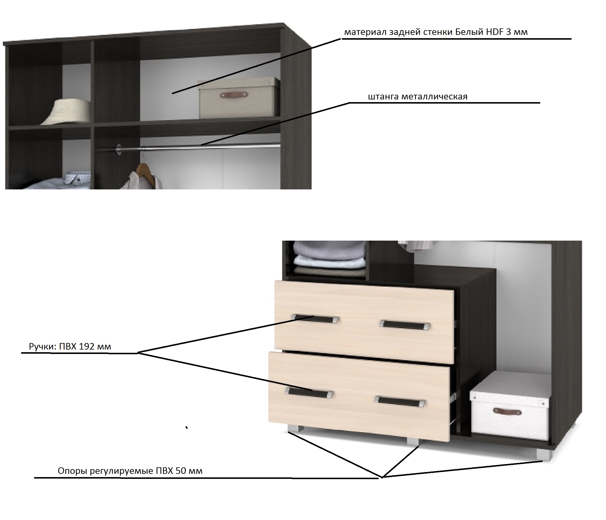 картинка Шкаф 1200 с ящиками и зеркалом Вира-33 Венге/Млечный дуб от магазина мебели