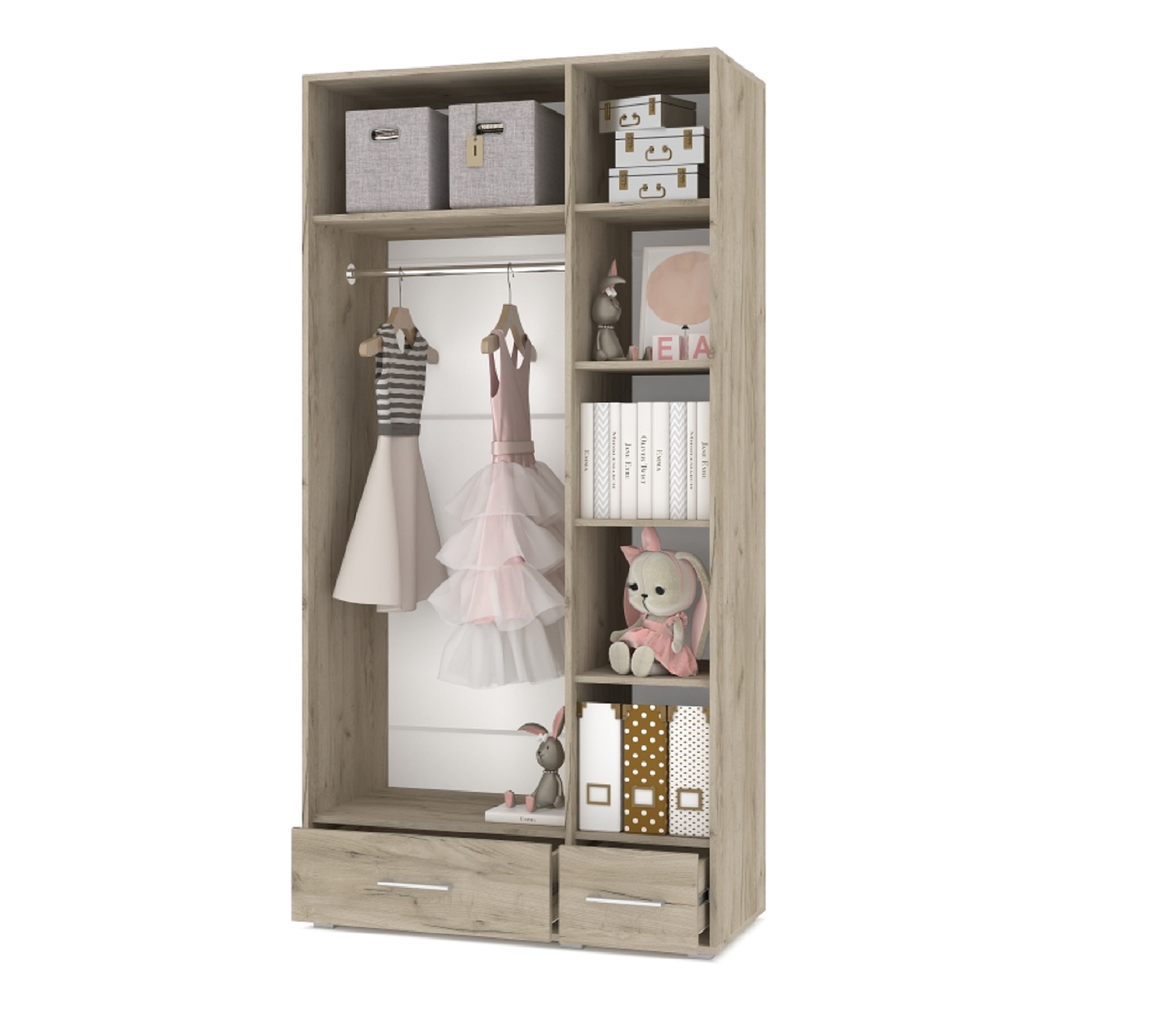 картинка Шкаф 1000 комбинированный с ящиками Вилли О32 Серый дуб/Белый от магазина мебели