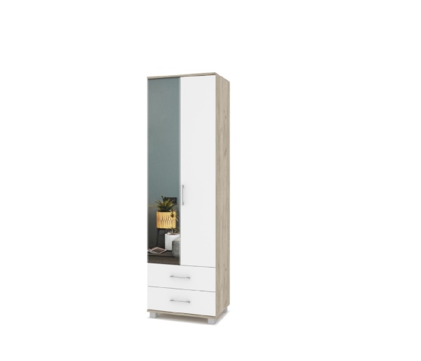картинка Шкаф 600 полки с ящиками и зеркалом Кана К-23 Серый дуб/Белый от магазина мебели