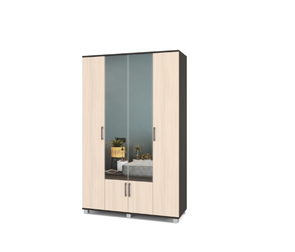 картинка Шкаф 1200 выдвижн. штанга с зеркалом и дверцами Кана К42 Венге/Млечный дуб от магазина мебели