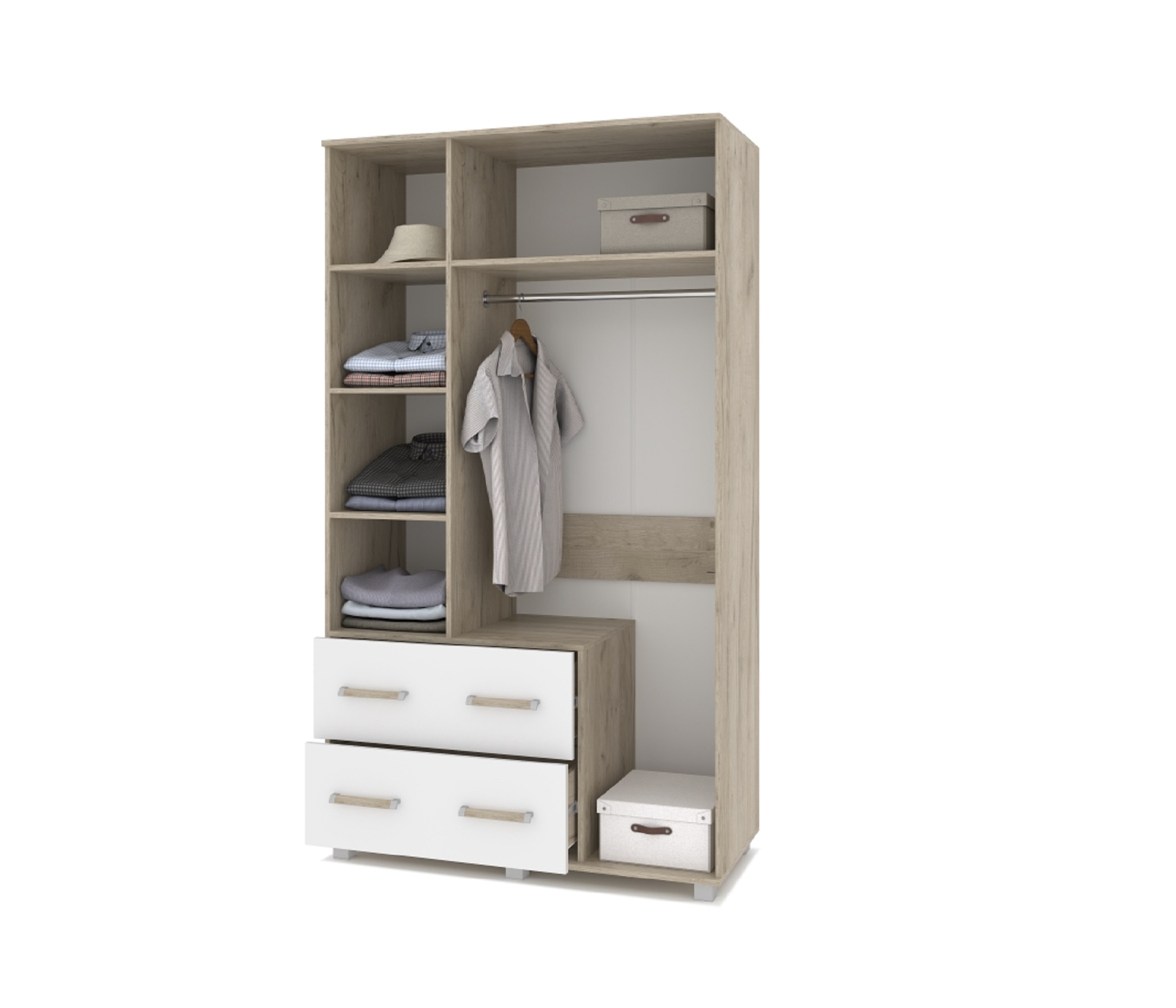 картинка Шкаф 1200 с ящиками и зеркалом Вира-33 Серый дуб/Белый от магазина мебели