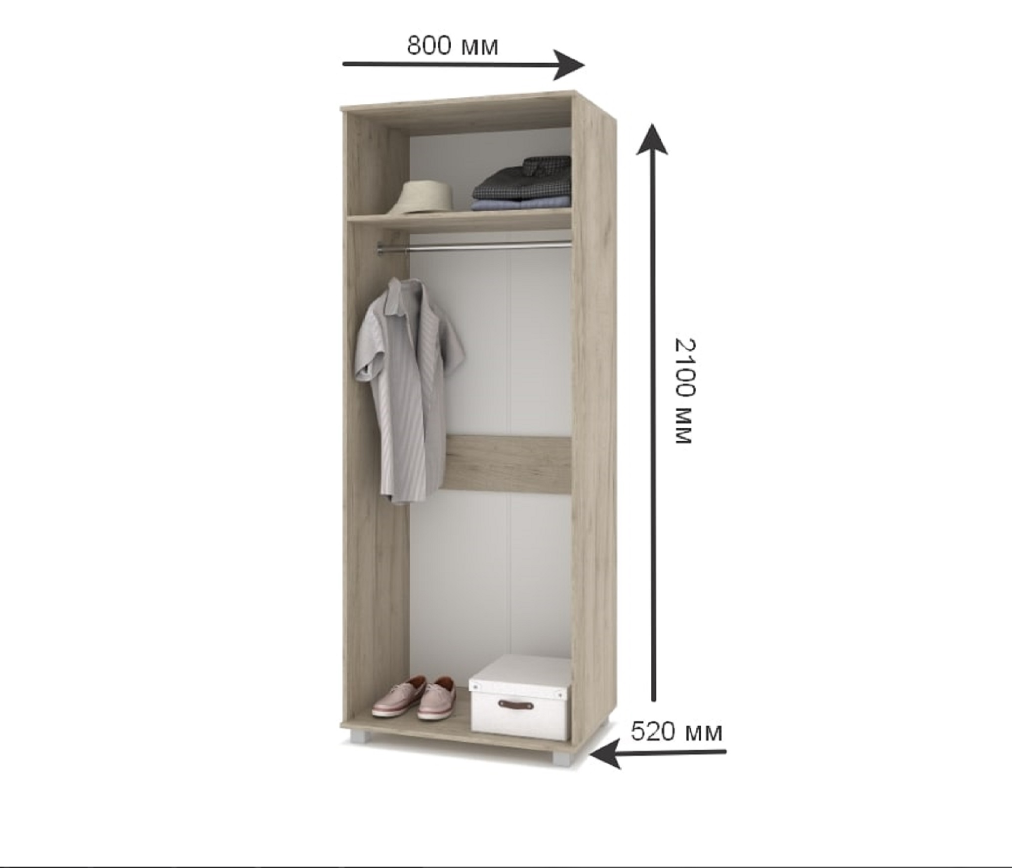 картинка Шкаф 800 штанга и зеркало Вира-21 Серый дуб – Белый от магазина мебели
