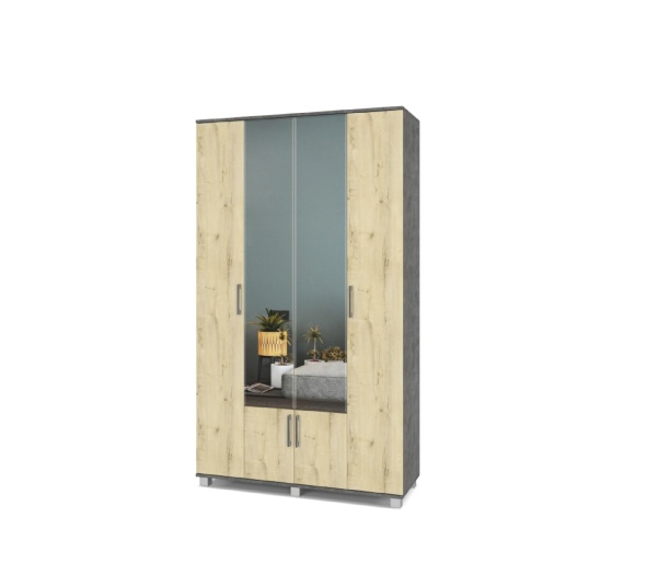 картинка Шкаф 1200 выдвижн. штанга с зеркалом и дверцами Кана К42 Камень темный/Ирландский дуб от магазина мебели