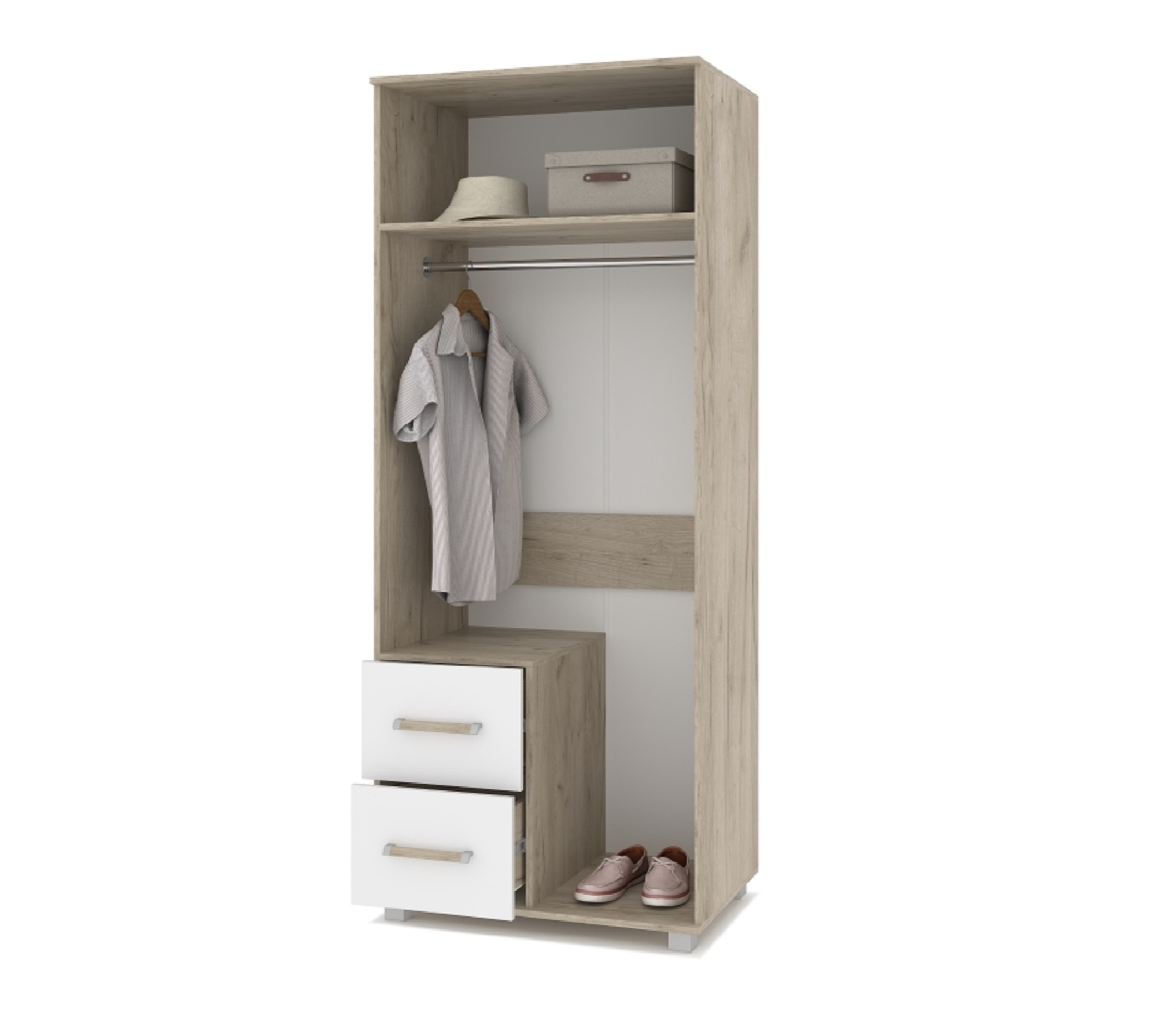 картинка Шкаф 800 штанга с ящиками и зеркалом Вира-24 Серый дуб/Белый от магазина мебели