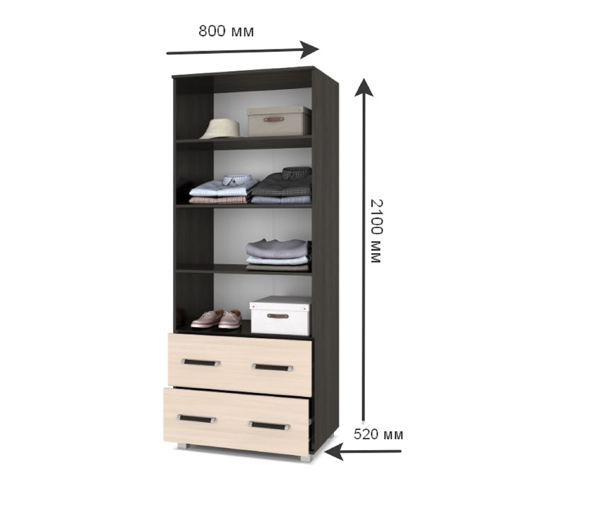 картинка Шкаф 800 для белья с ящиками Вира-23 Венге/Млечный дуб от магазина мебели