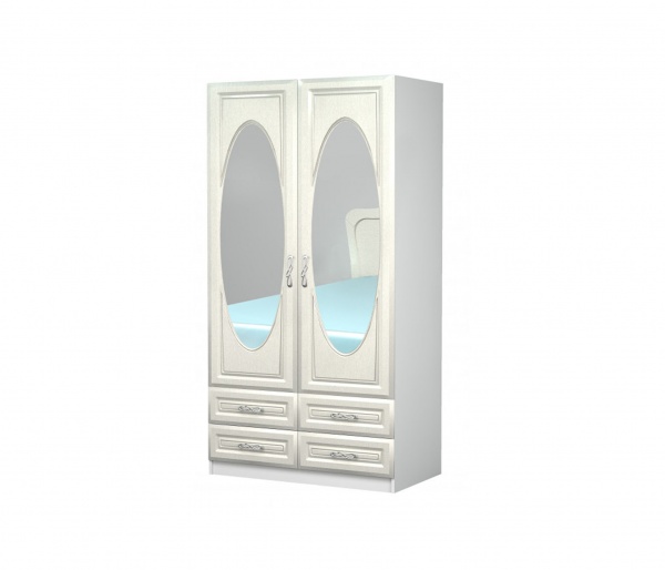 картинка Шкаф двухдверный "ЖЕМЧУЖИНА" с зеркалами белый/шелк платина от магазина мебели