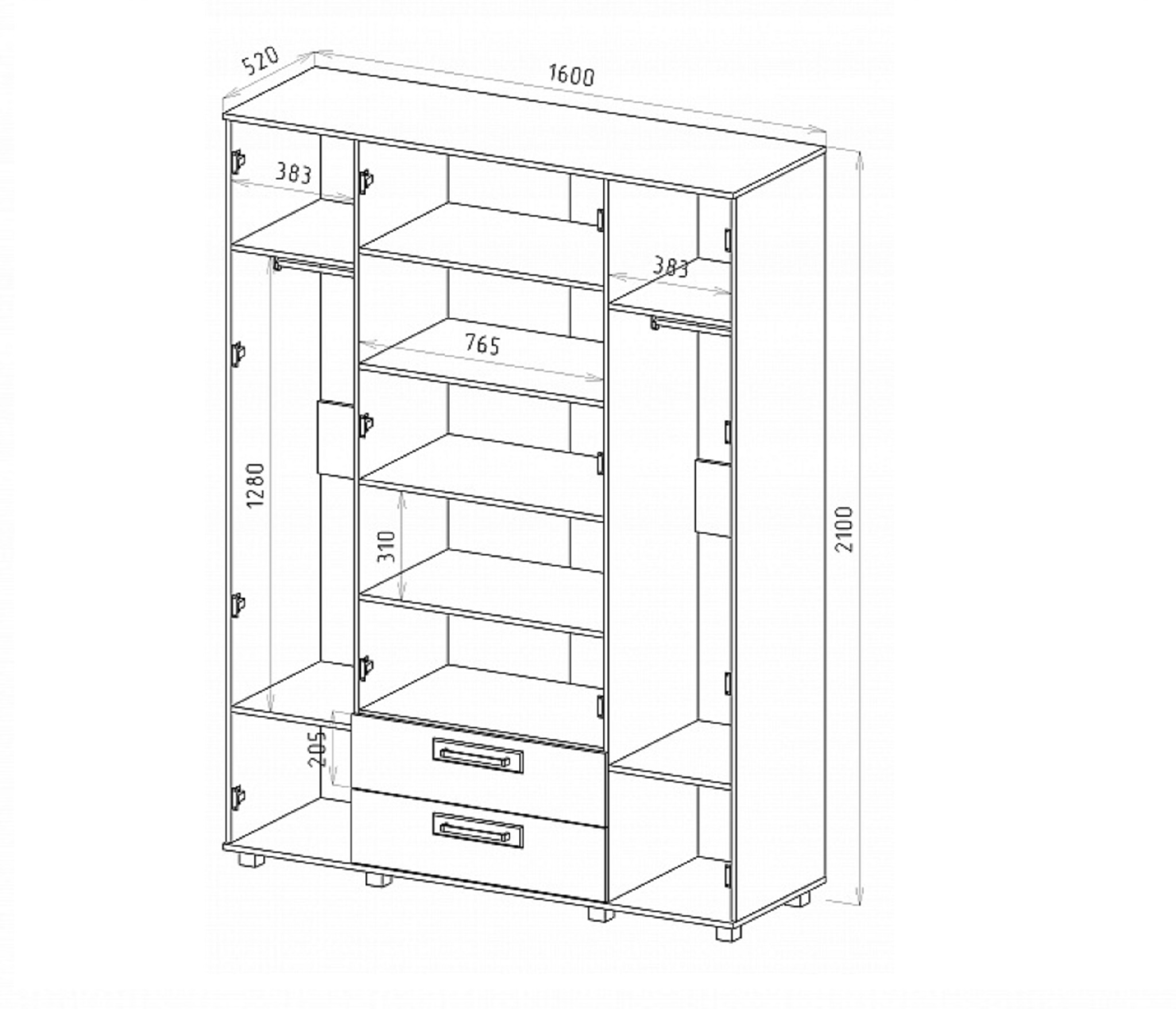 картинка Шкаф 4 дверный ВЕГА (Б/З) модуль М-1 от магазина мебели