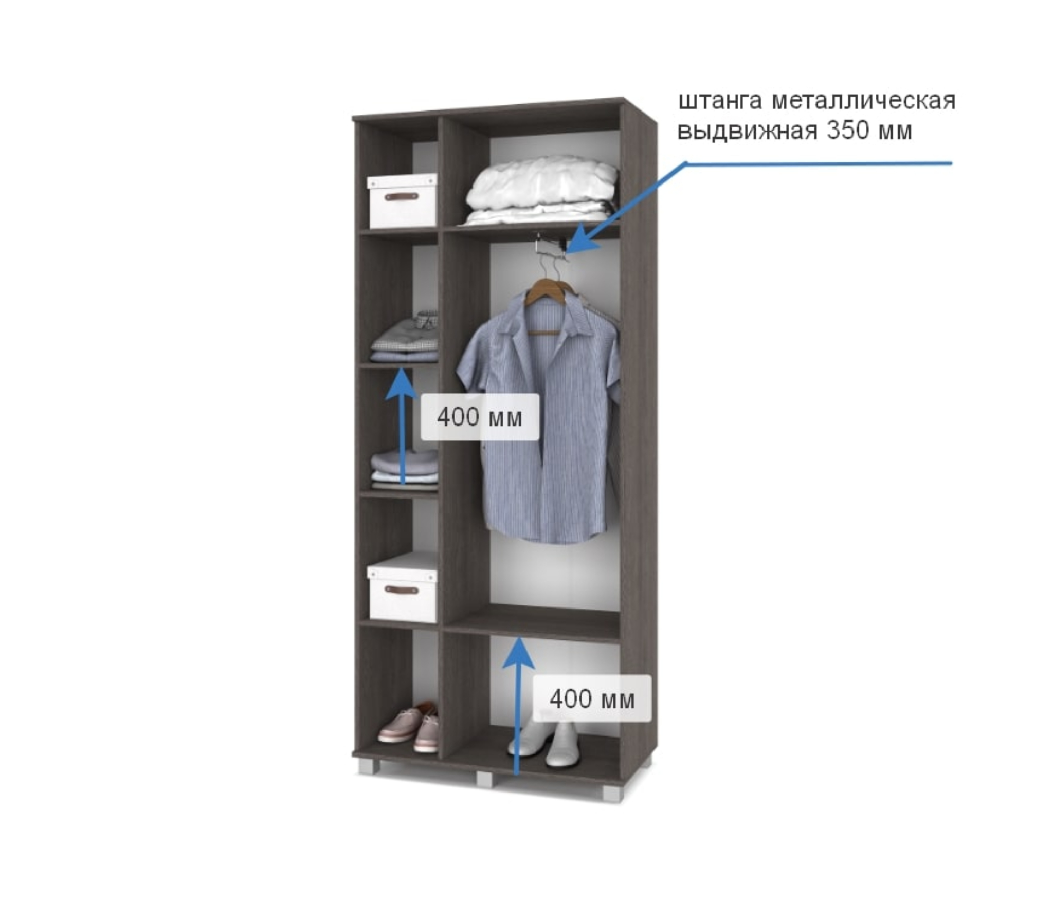 картинка Шкаф 900 выдвижная штанга с зеркалом и дверцами Кана К32 Анкор темный/Анкор светлый от магазина мебели