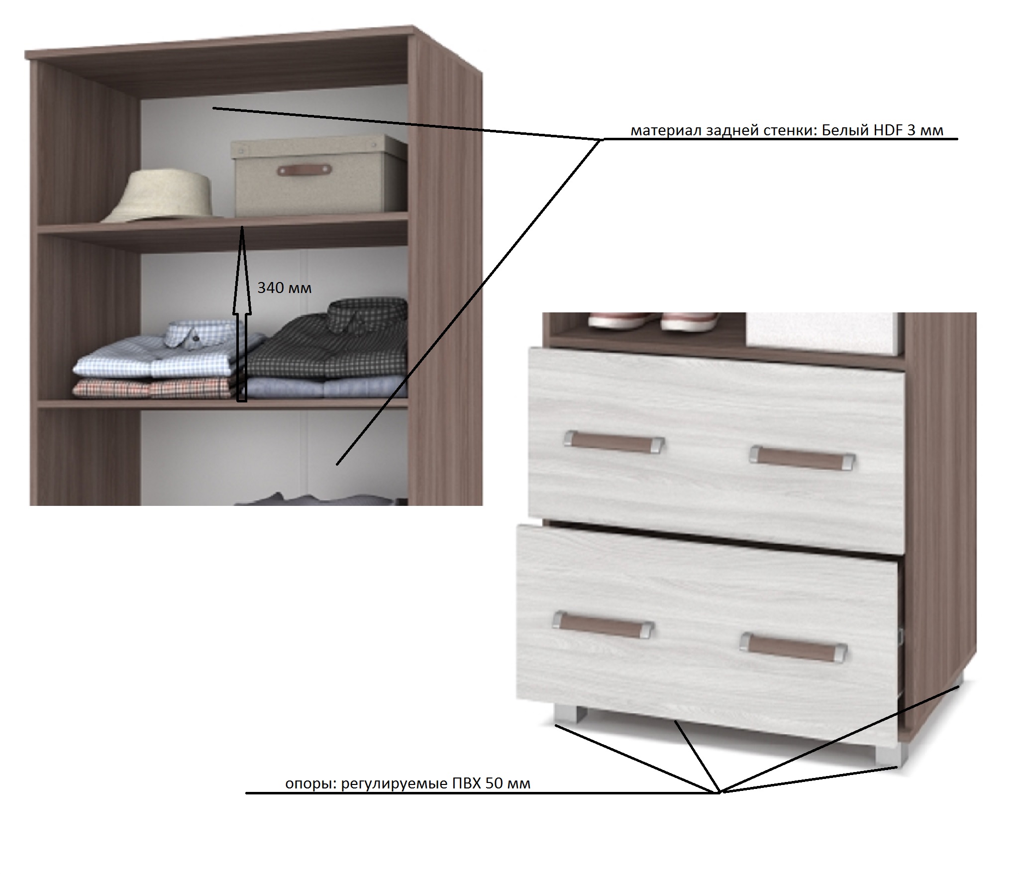 картинка Шкаф 800 для белья с ящиками Вира-23 Шимо темный/Шимо светлый от магазина мебели