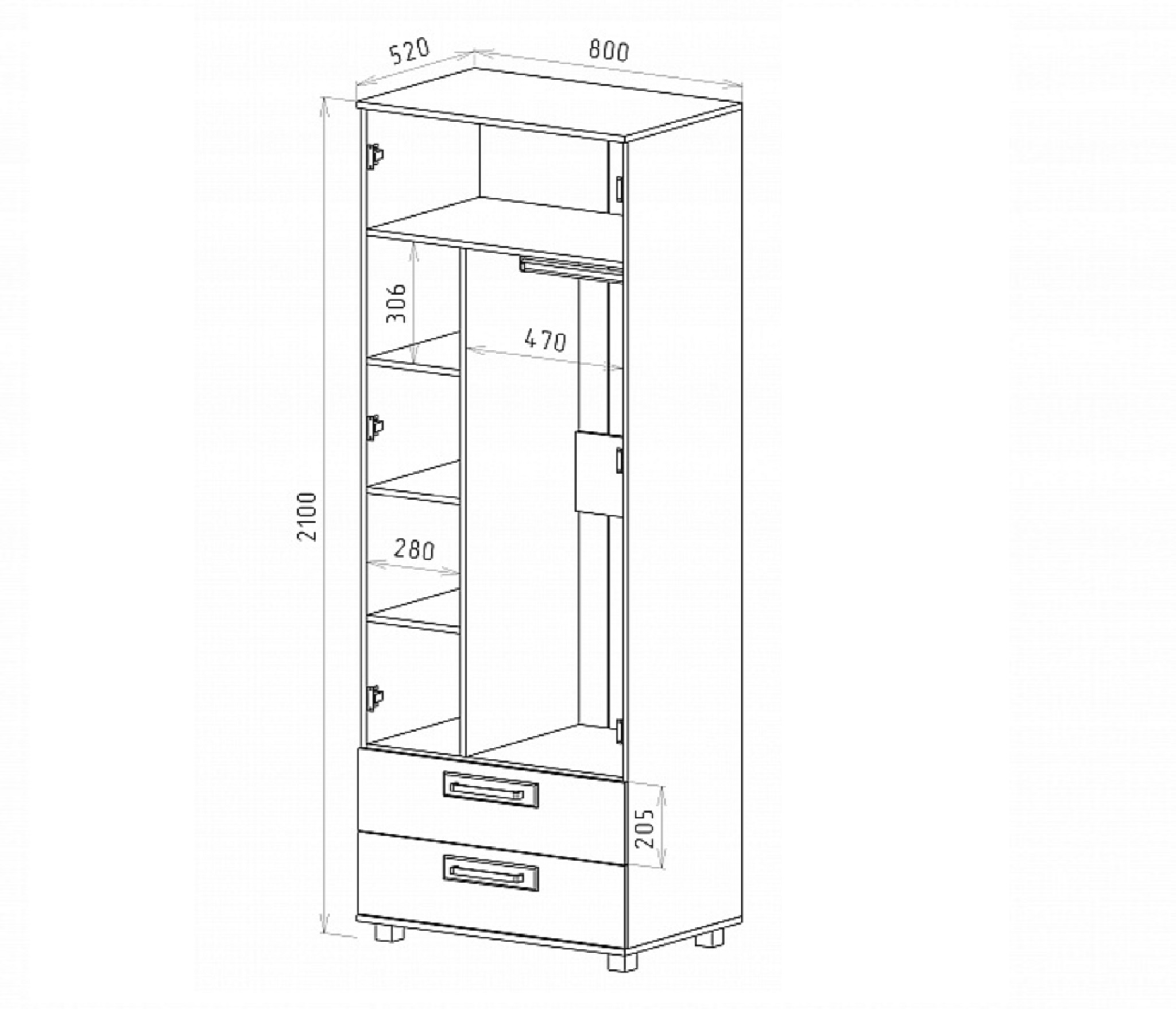 картинка Шкаф 2-х дверный ВЕГА с ящ. модуль М-5 от магазина мебели