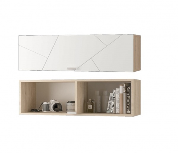 картинка Шкаф настенный (900) с гориз.дв. Скайлайн (Белый шагрень) от магазина мебели